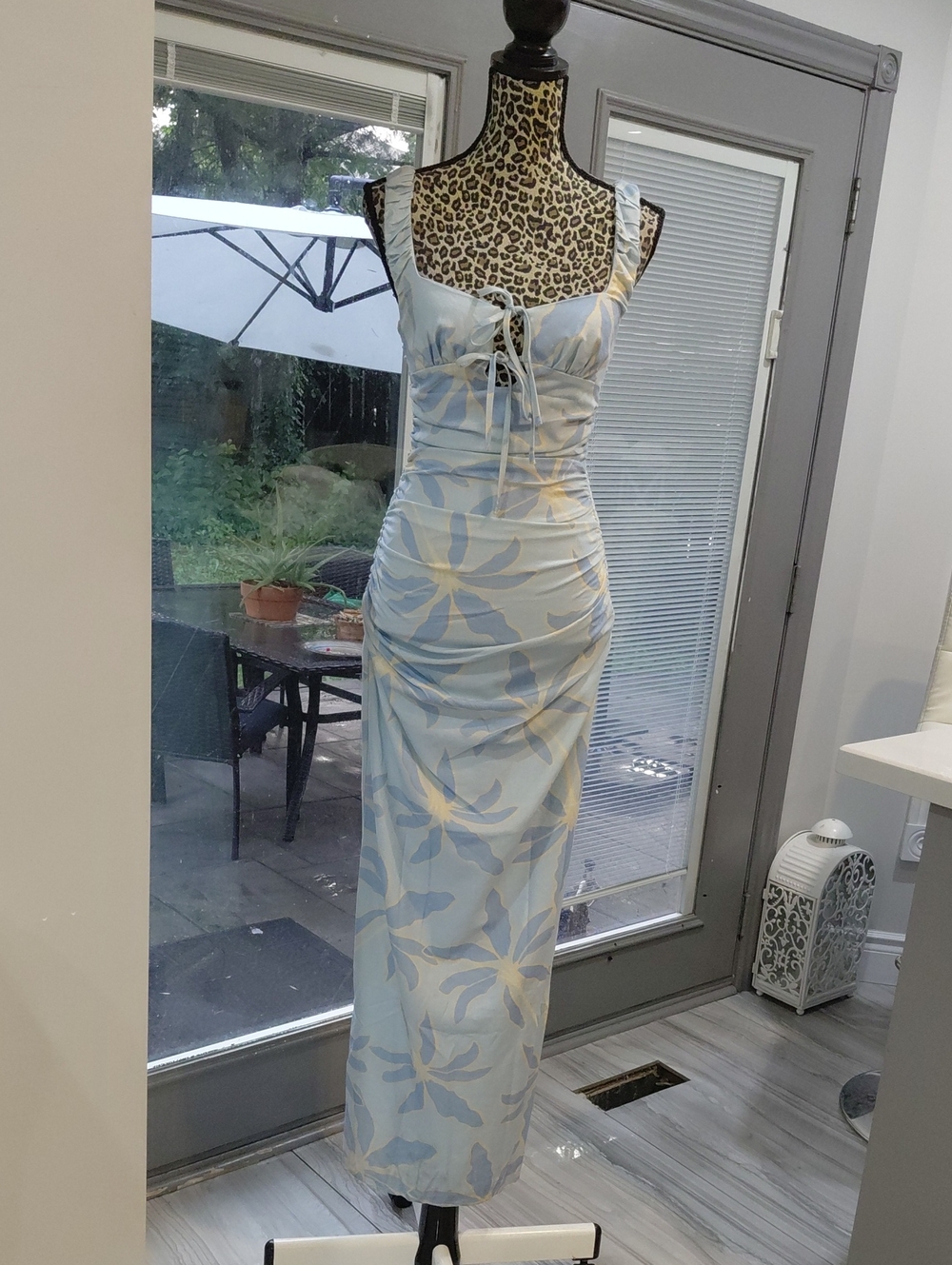 Peppermayo Pale Blue Floral Tie-Front Maxi Dress
